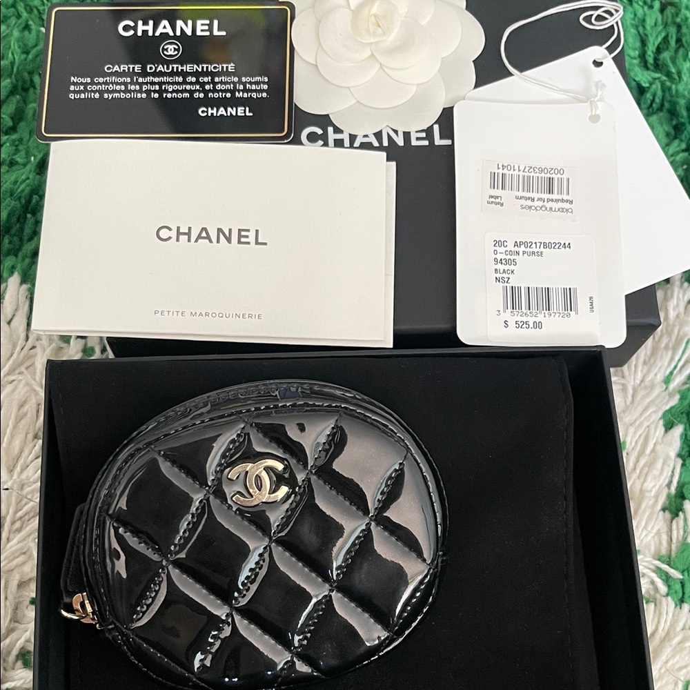 CHANEL Black Quilted Patent Leather Wallet
